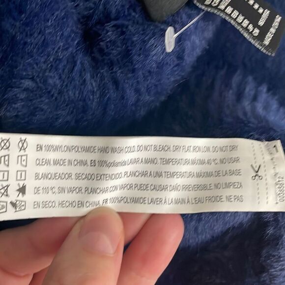 Navy Blue Fuzzy Soft Knit Oversized Mock Neck Sweater sz M - Picture 5 of 10